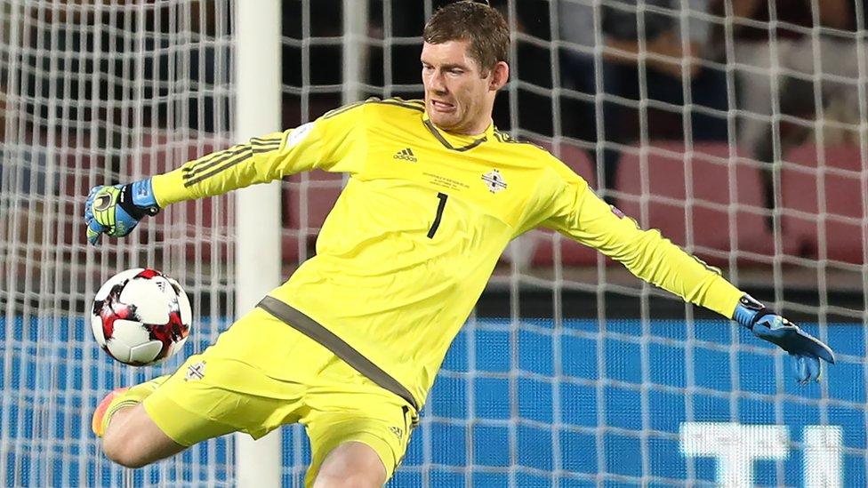 Northern Ireland goalkeeper Michael McGovern launches a kick upfield at the Generali Arena in Prague