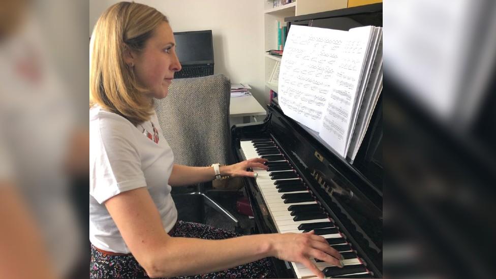 Becki York playing piano