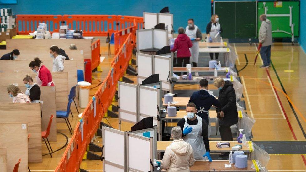 People being tested inside the leisure centre