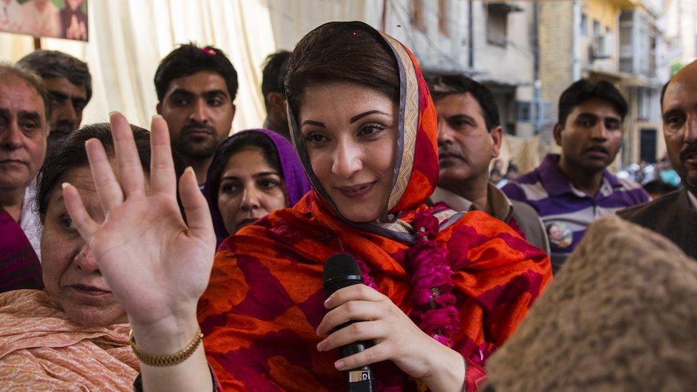 File photo: Maryam Nawaz Sharif, daughter of former Prime Minister Nawaz Sharif, of political party Pakistan Muslim League-N (PMLN), addresses supporters during an election campaign rally in Lahore, Pakistan on 4 May 2013