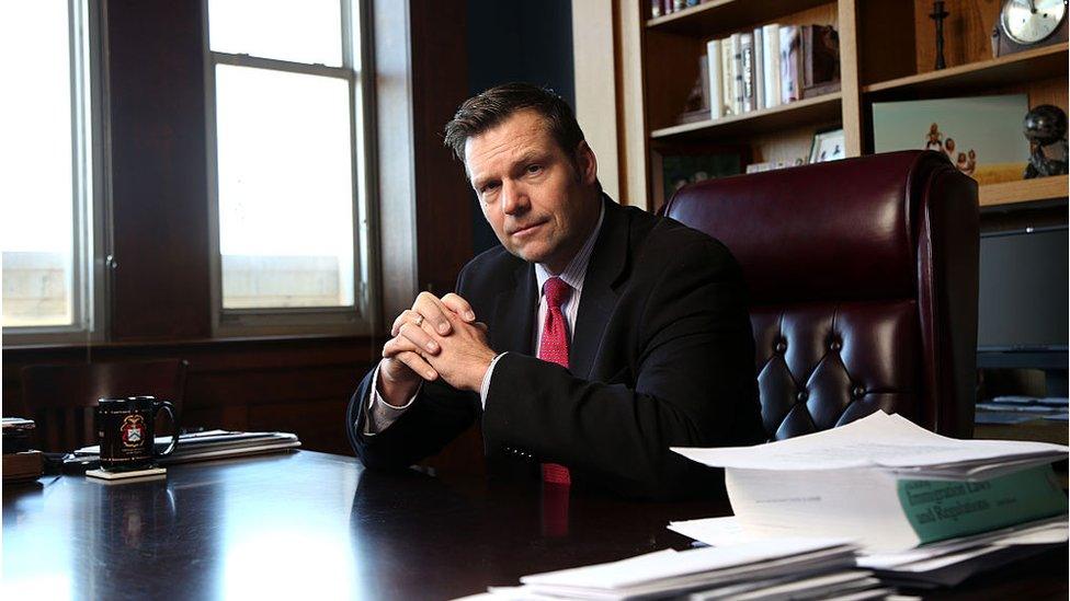 Mr Kobach in his office at the Kansas statehouse