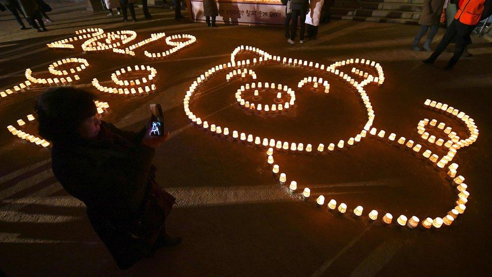 Buddhist believers light candles during celebrations to mark the Year of the Pig in the Chinese zodiac at Jogye temple in central Seoul, 1 January 2019