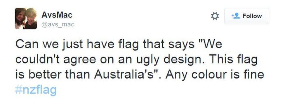 Can we just have a flag that says "We couldn't agree on an ugly design. This flag is better than Australia's". Any colour is fine.