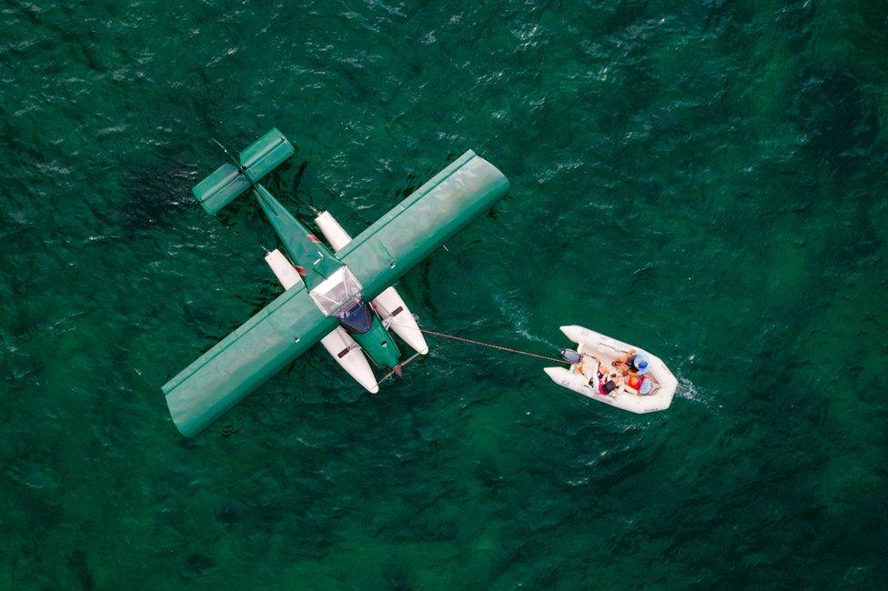 Seaplanes are pictured on Lake Geneva prior to taking off during a meeting of the Swiss Association of Seaplane Pilots (SPAS) in Perroy, Switzerland, 24 June 2017