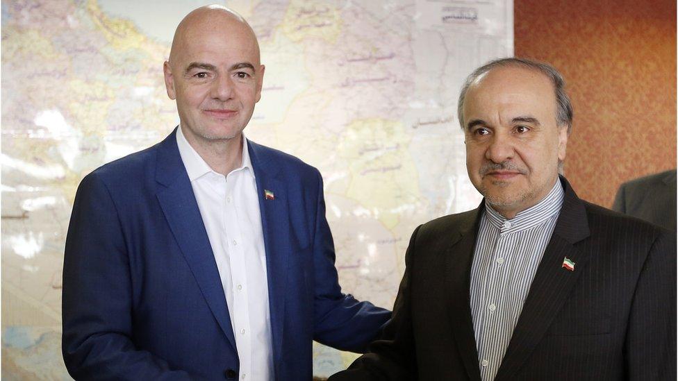 Fifa president Gianni Infantino, left, and Iranian sport minister Masoud Soltanifar