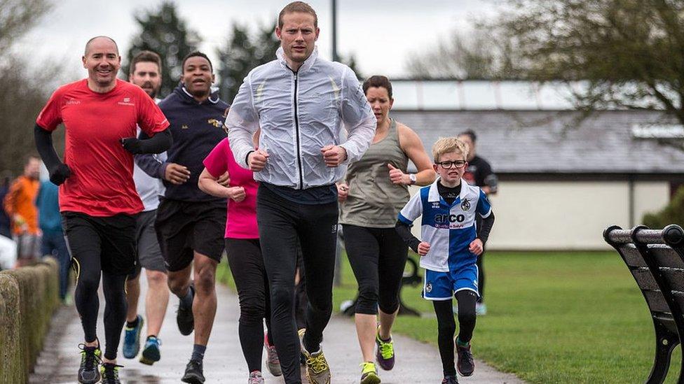 Runners at Little Stoke Park in Stoke Gifford on 16 April 2016