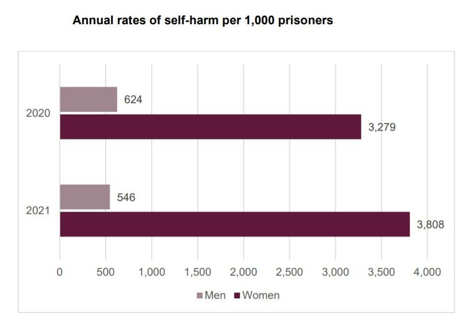 Annual rates of self-harm for 1,000 prisoners