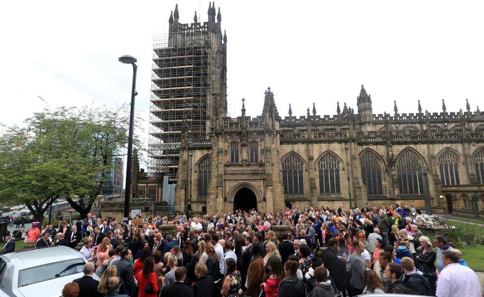 Hundreds of mourners outside the cathedral