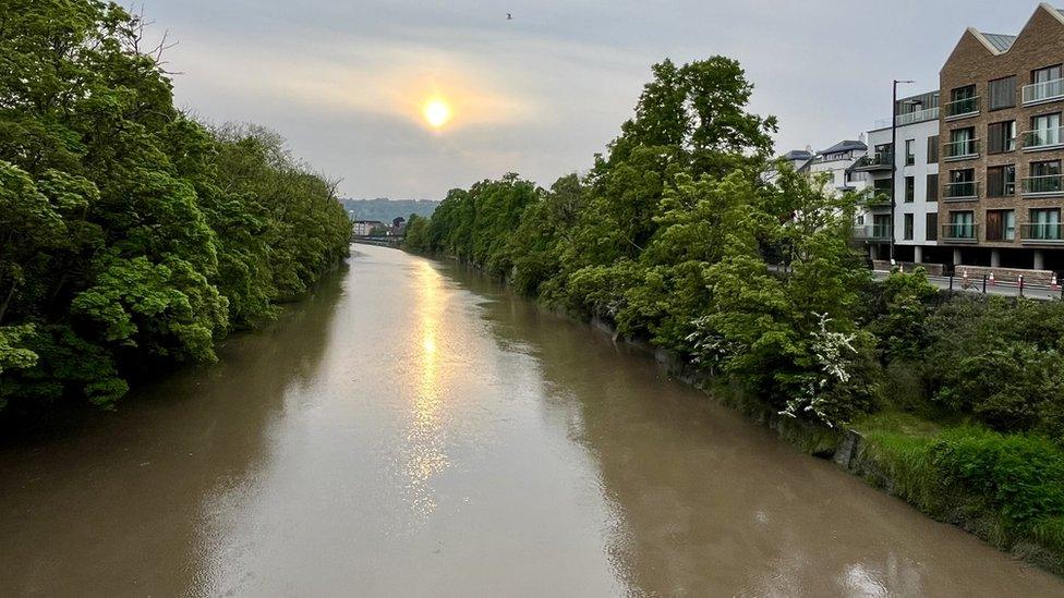 The River Avon at high tide seen from Gaol Ferry Bridge between Southville and the harbourside