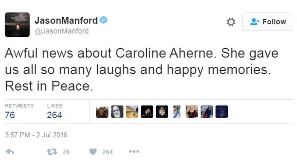 Awful news about Caroline Aherne. She gave us all so many laughs and happy memories. Rest in Peace.