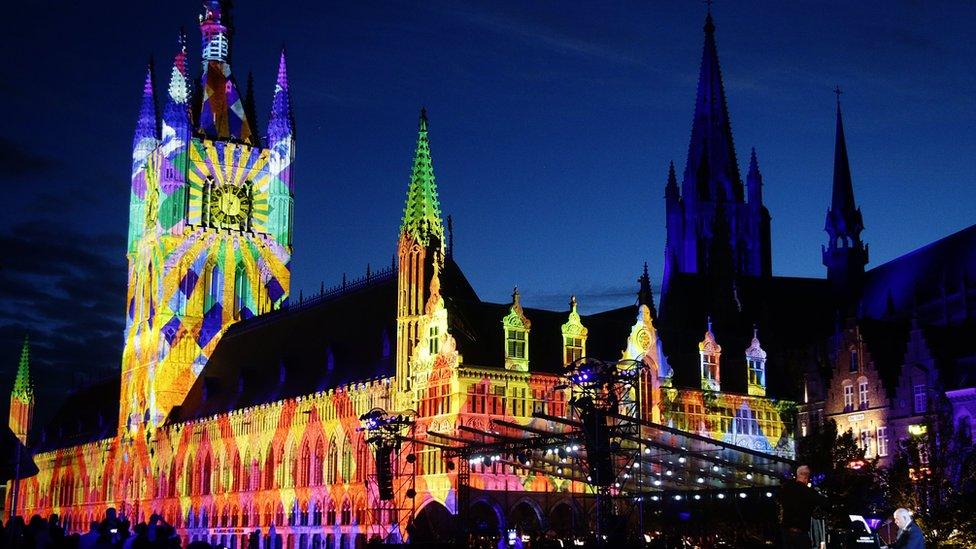 Cloth Hall in Ypres' Market Square was lit up during the event