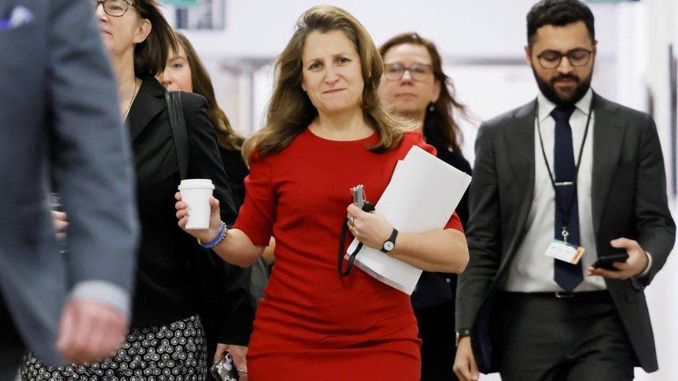 Canada's Deputy Prime Minister and Minister of Finance Chrystia Freeland arrives to the Public Order Emergency Commission in Ottawa on 24 November