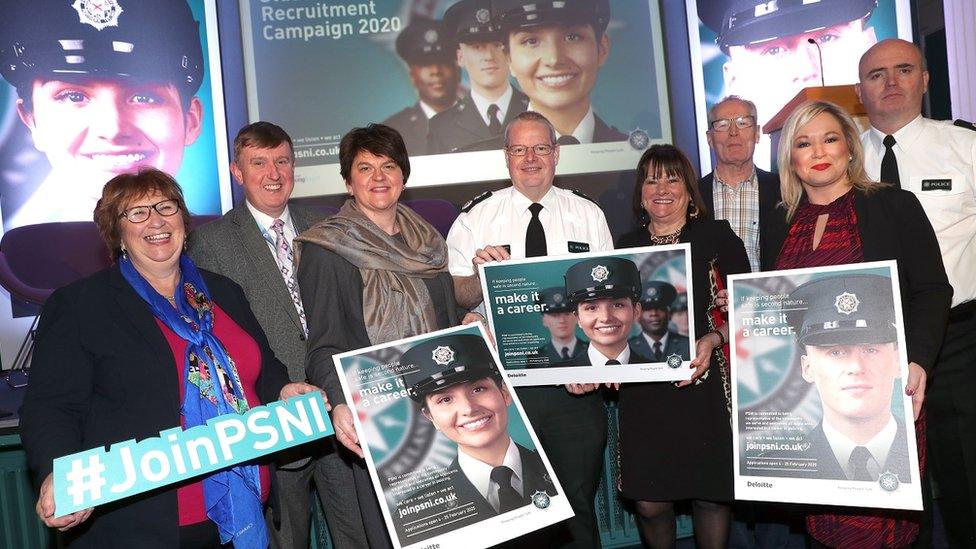 Politicians attending the launch of the PSNI recruitment drive in February 2020