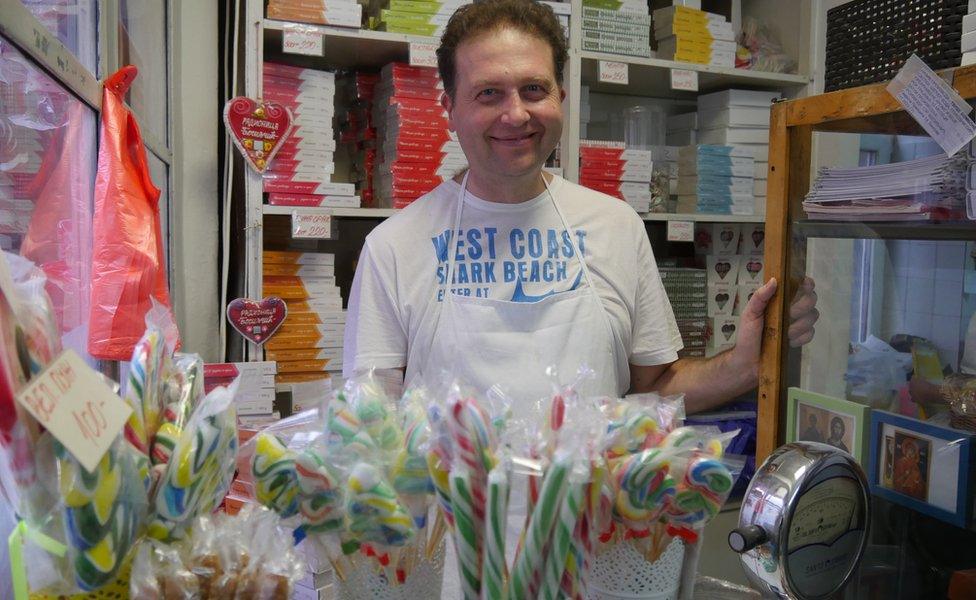 Branislav Bosiljcic in his family bonbon emporium