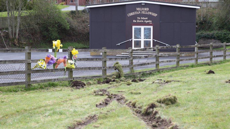 Floral tributes at the spot where Lesley-Ann McCarragher was killed