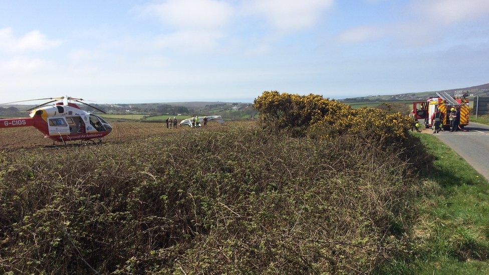 Light aircraft in field in Cornwall