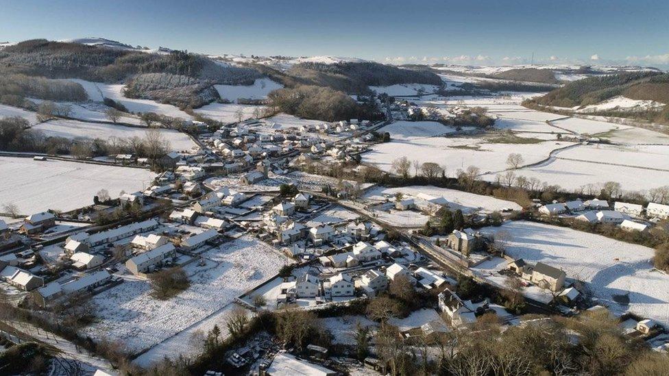 An aerial shot of Llanilar, near Aberystwyth