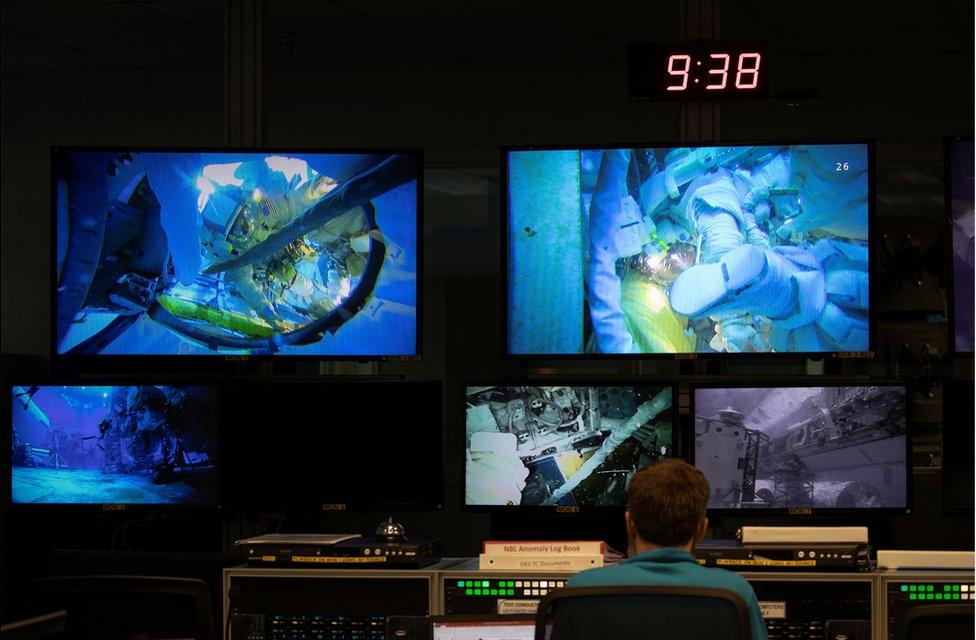 Astronauts train at the Johnson Space Center