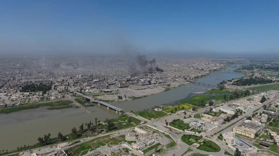 A aerial view of Mosul