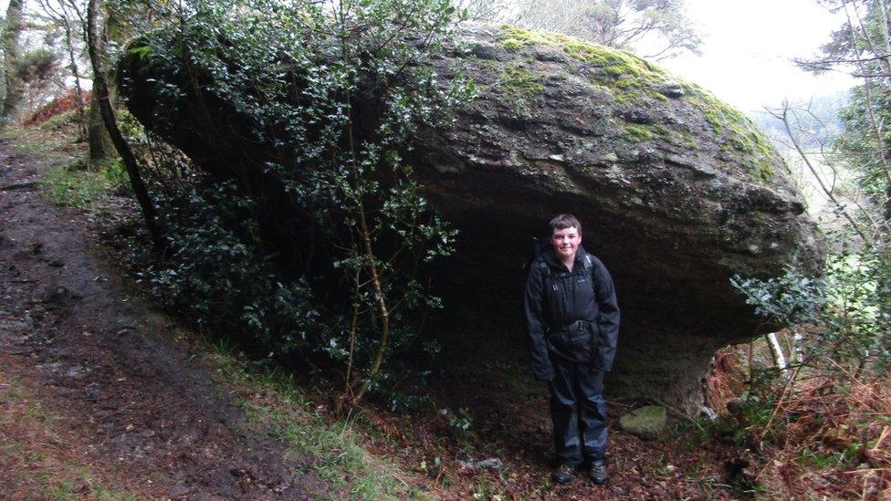 Max in front of Hollowpark Rock