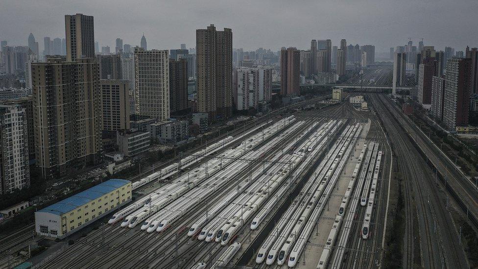 wuhan public transport has been stopped - trains at Hankou station