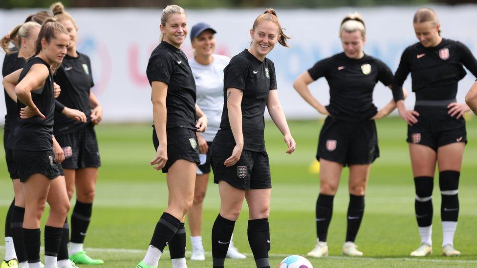 The women's England team during a training session on Saturday