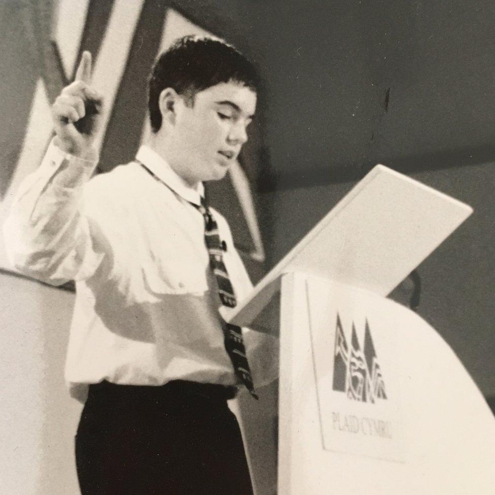 Steffan Lewis addresses the 1997 Plaid Cymru conference in Aberystwyth as a schoolboy