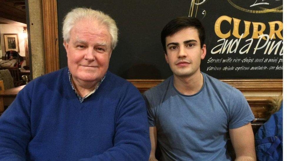 Mr Roberts and his dad Ken in a pub