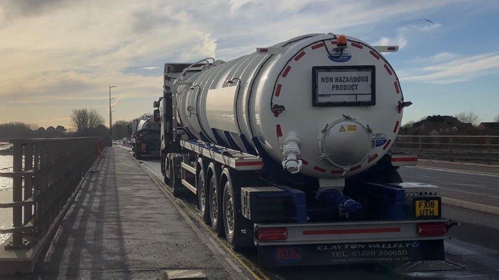 Contractors tank on closed Eastern Road