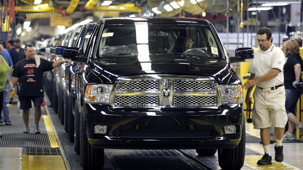 Dodge Ram cars on Warren Production line