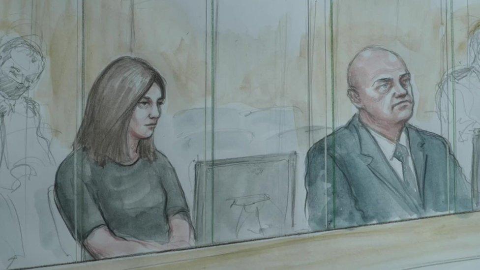 Court artist drawing of defendants PC Mary Ellen Bettley-Smith and PC Benjamin Monk