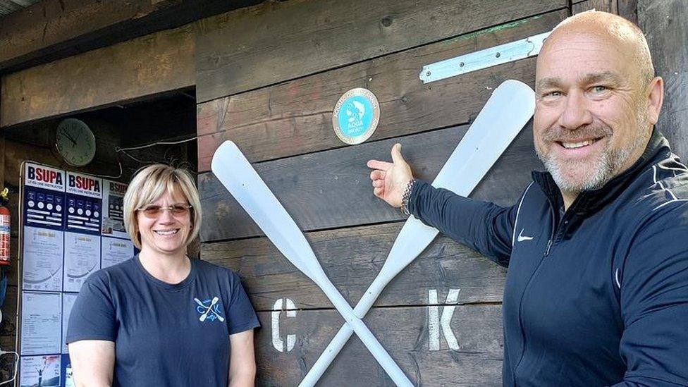 Emma Sparkes from Bristol Zoological Society with Byron Baker-Brown from Channel Kayaks, Bath