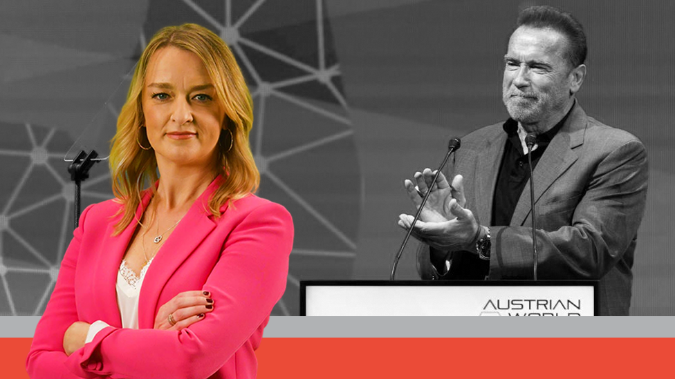 Composite image of Laura Kuenssberg and Arnold Schwarzenegger