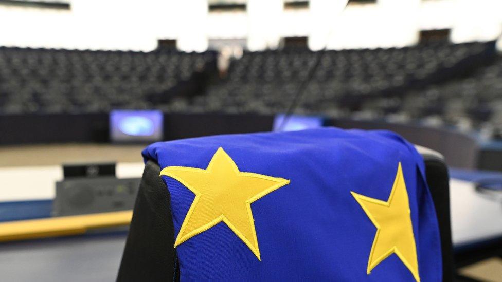 EU flag in the Strasbourg chamber