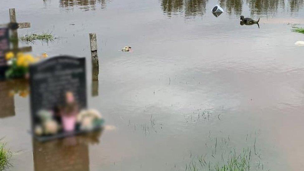 Flooded cemetery