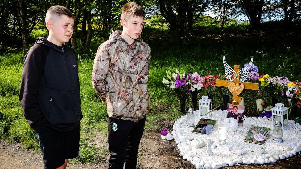 Frankie and Corben at the memorial garden