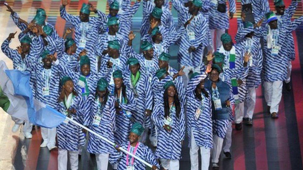 Sierra Leone team at Glasgow 2014 opening ceremony
