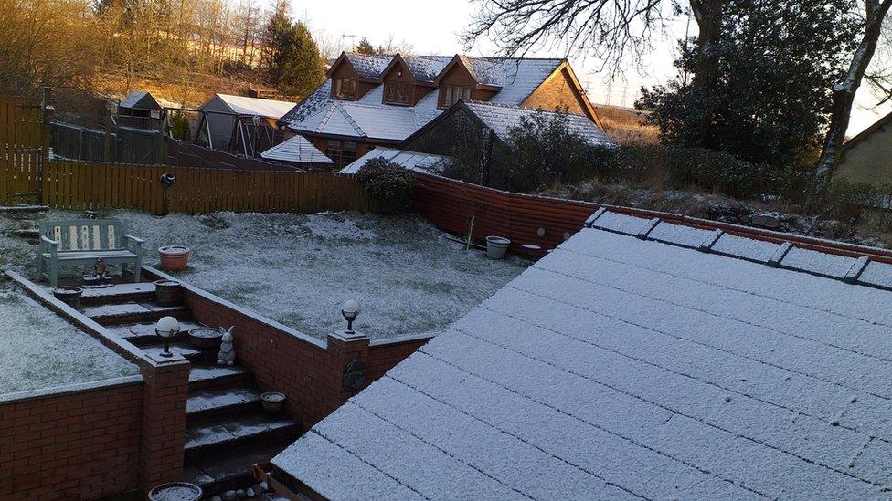 Snow on roof in Tredegar