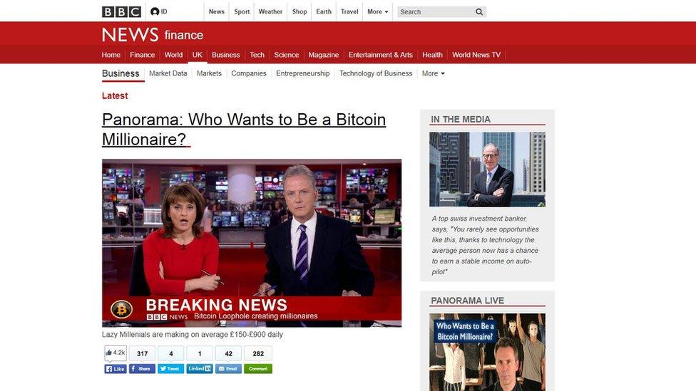 Fake BBC webpage