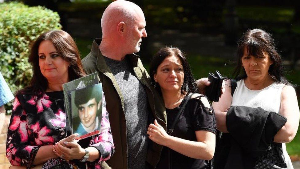 The family of Hillsborough victim Paul Carlile arrive at Warrington Magistrates Court