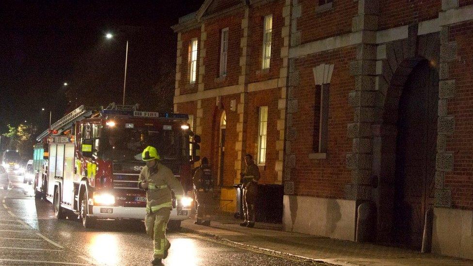 HMP Bedford with a fire engine outside