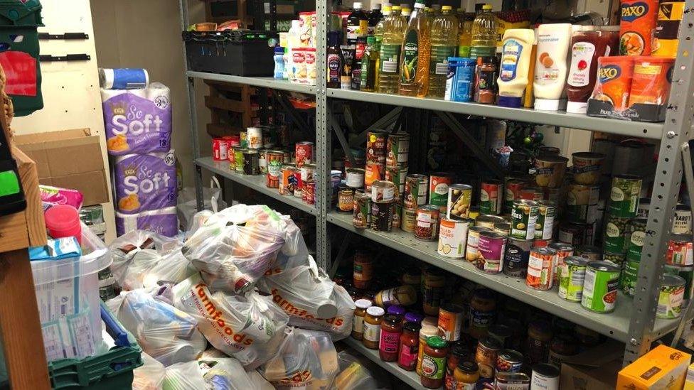 Shelves of food