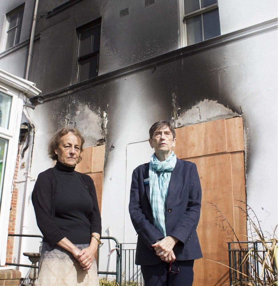 Chief executive Celia Pyke-Lees (left) and chairman Irene Dibben (right) outside the boarded-up building