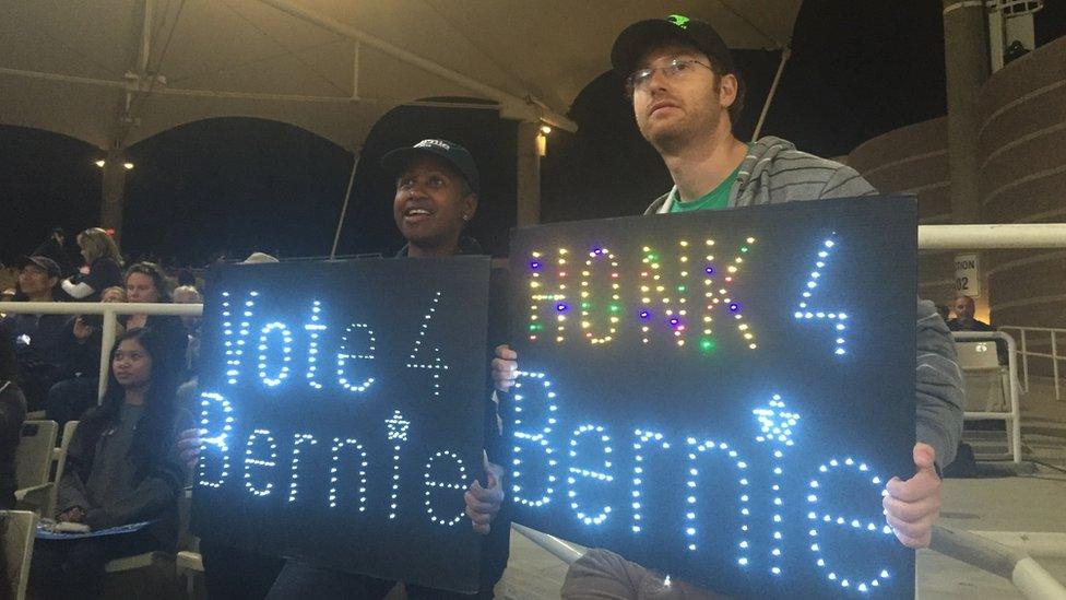 Supporters of presidential candidate Bernie Sanders at a rally