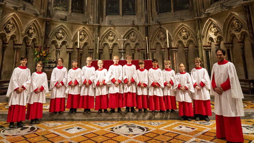 Andrew Nethsingha, Director of Music, with the choristers a few weeks before this year's Advent Carol Service