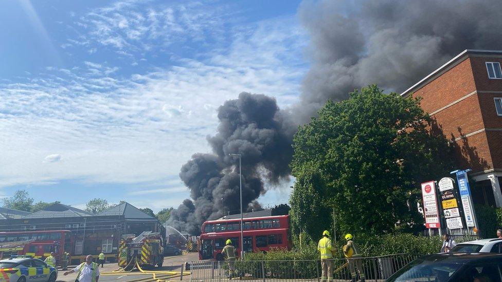 Smoke in the air from a fire in Potters Bar