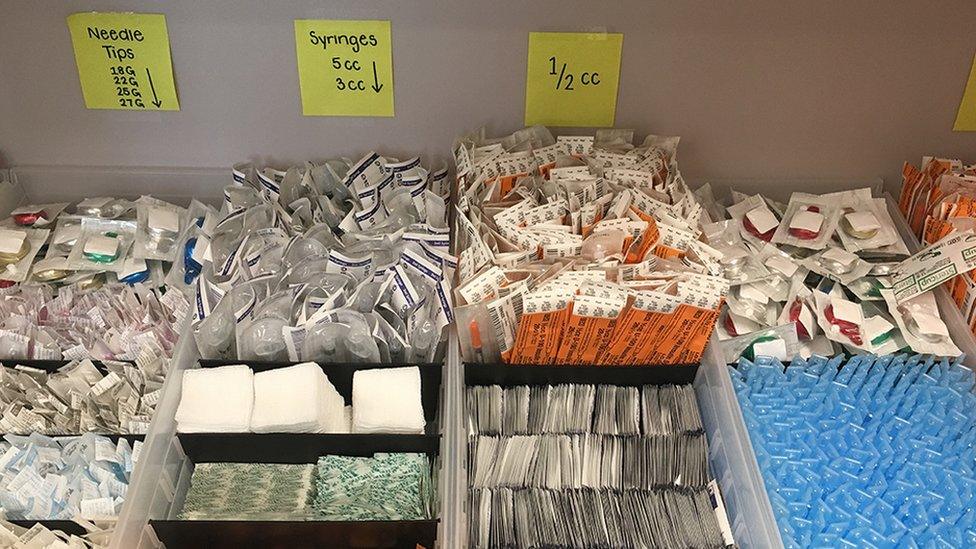 Supplies at a new supervised injection site located in Surrey, BC