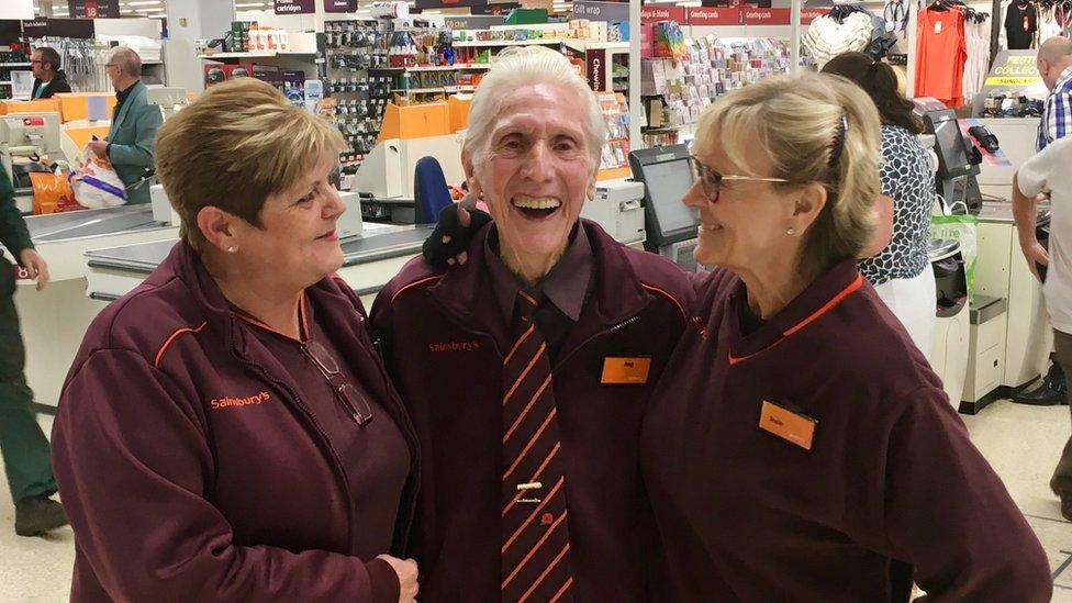 Reg Buttress with his Sainsbury's colleagues