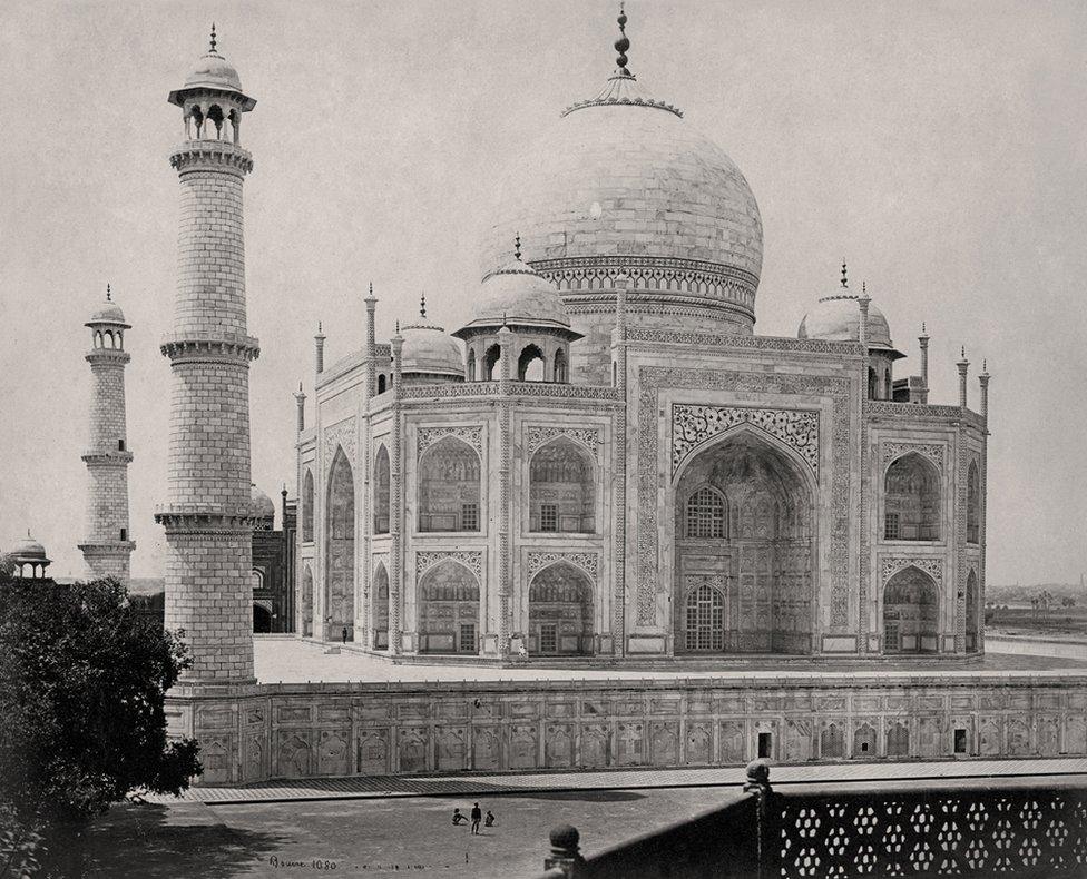 Agra,The Taj Mahal from the corner of the quadrangle, 1865,