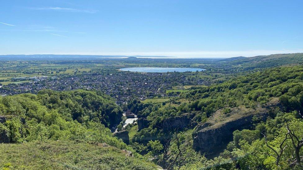 View from Mendip Hills on top of Cheddar Gorge